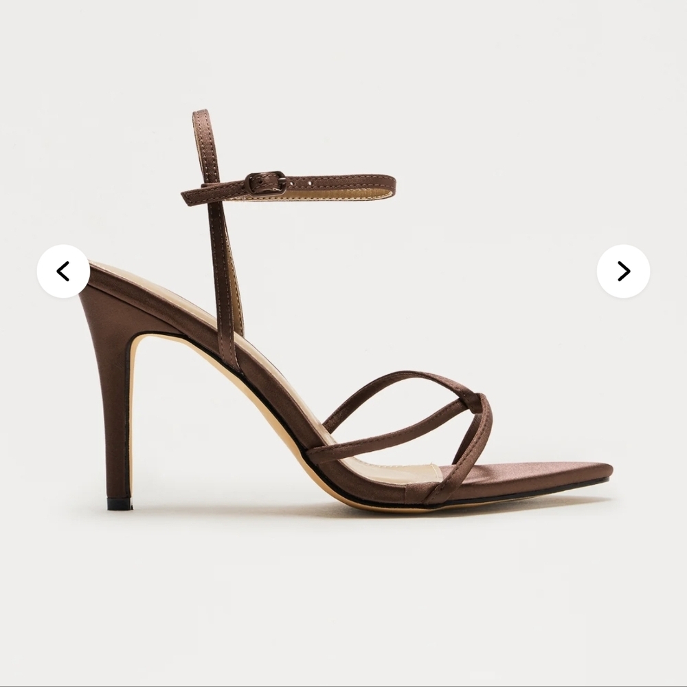 NWT Fashion Nova Keys Satin Ankle Strap Heels - Brown Size 10 - Picture 2 of 4